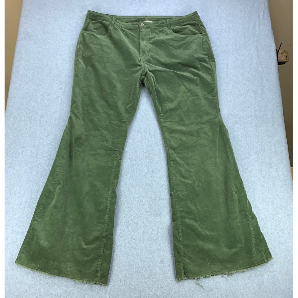 Saints & Hearts Corduroy Pants Womens 3XL Green Flare Raw Hem SIP6144AP